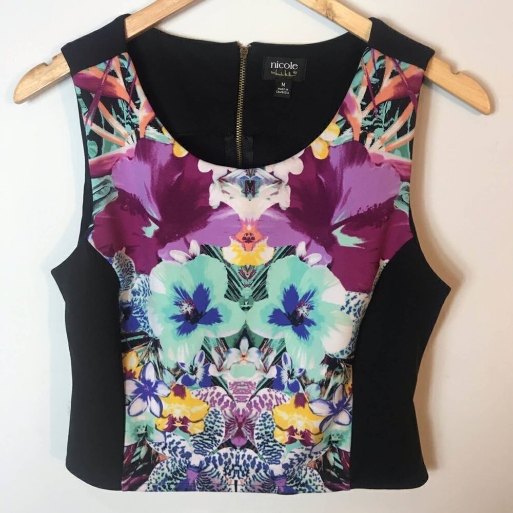 NICOLE MILLER Floral Crop Tank